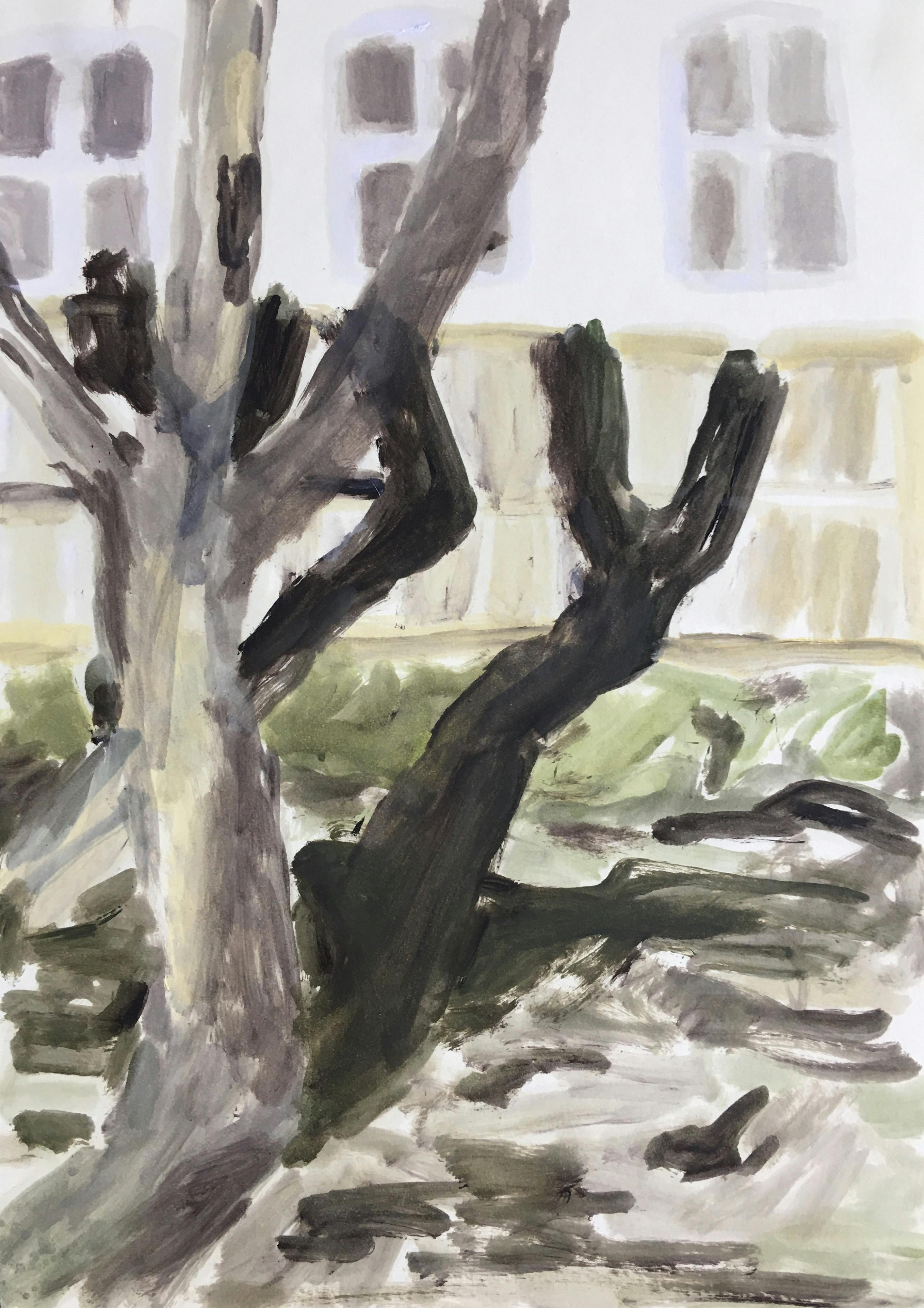 Tree with Shadow, 2020. Oil on paper, 21 x 29.5cm