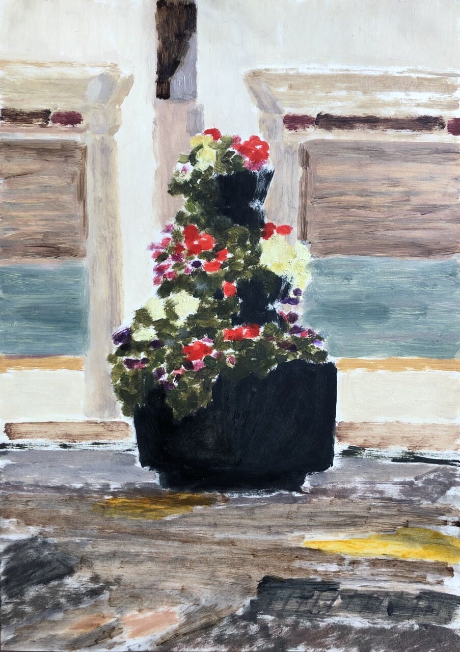 Flowers In Town 2020. Oil on paper, 21 x 29.5cm