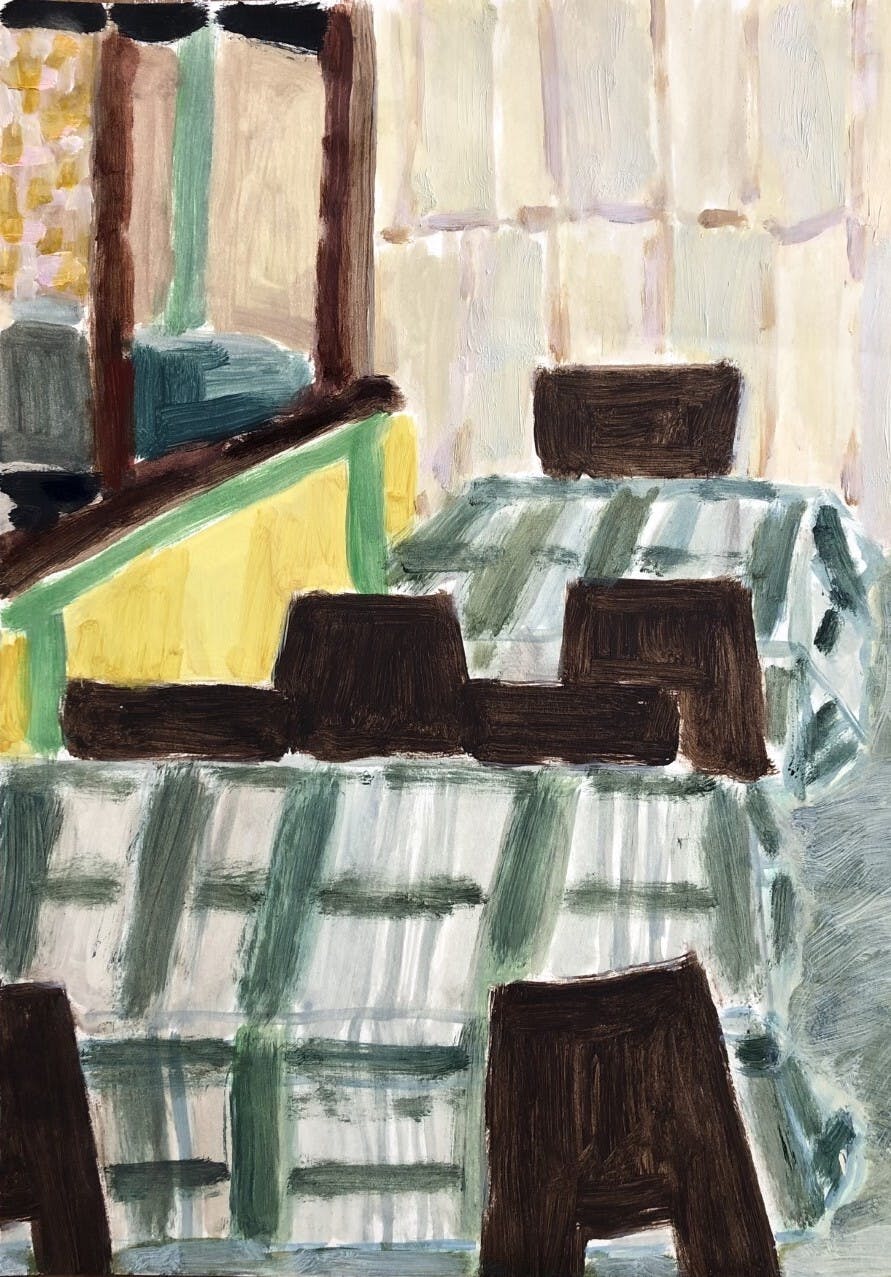 Study for Market Cafe, 2020. Oil on paper, 21 x 29.5cm