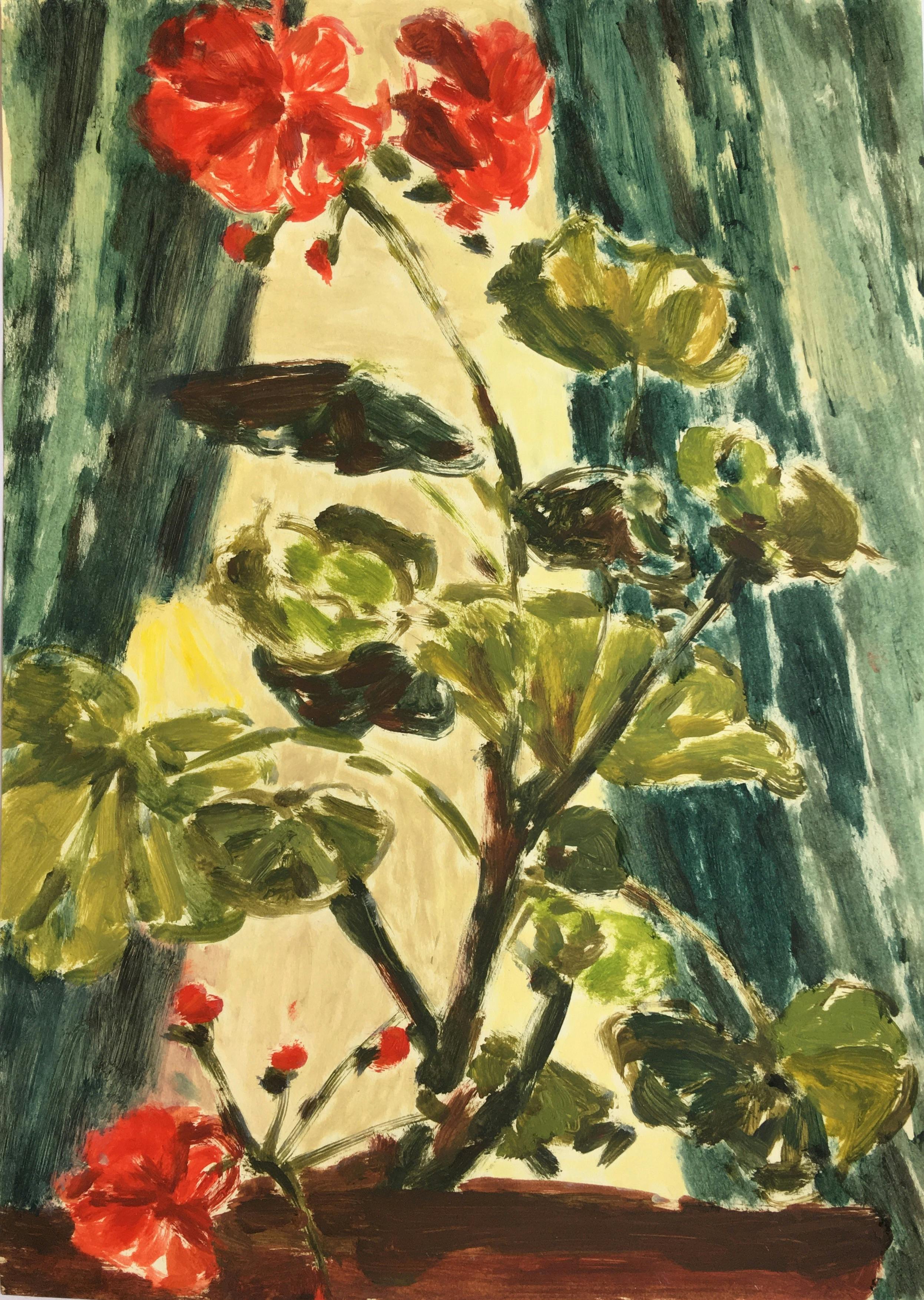 Red Geranium, 2020. Oil on paper, 21 x 29.5cm