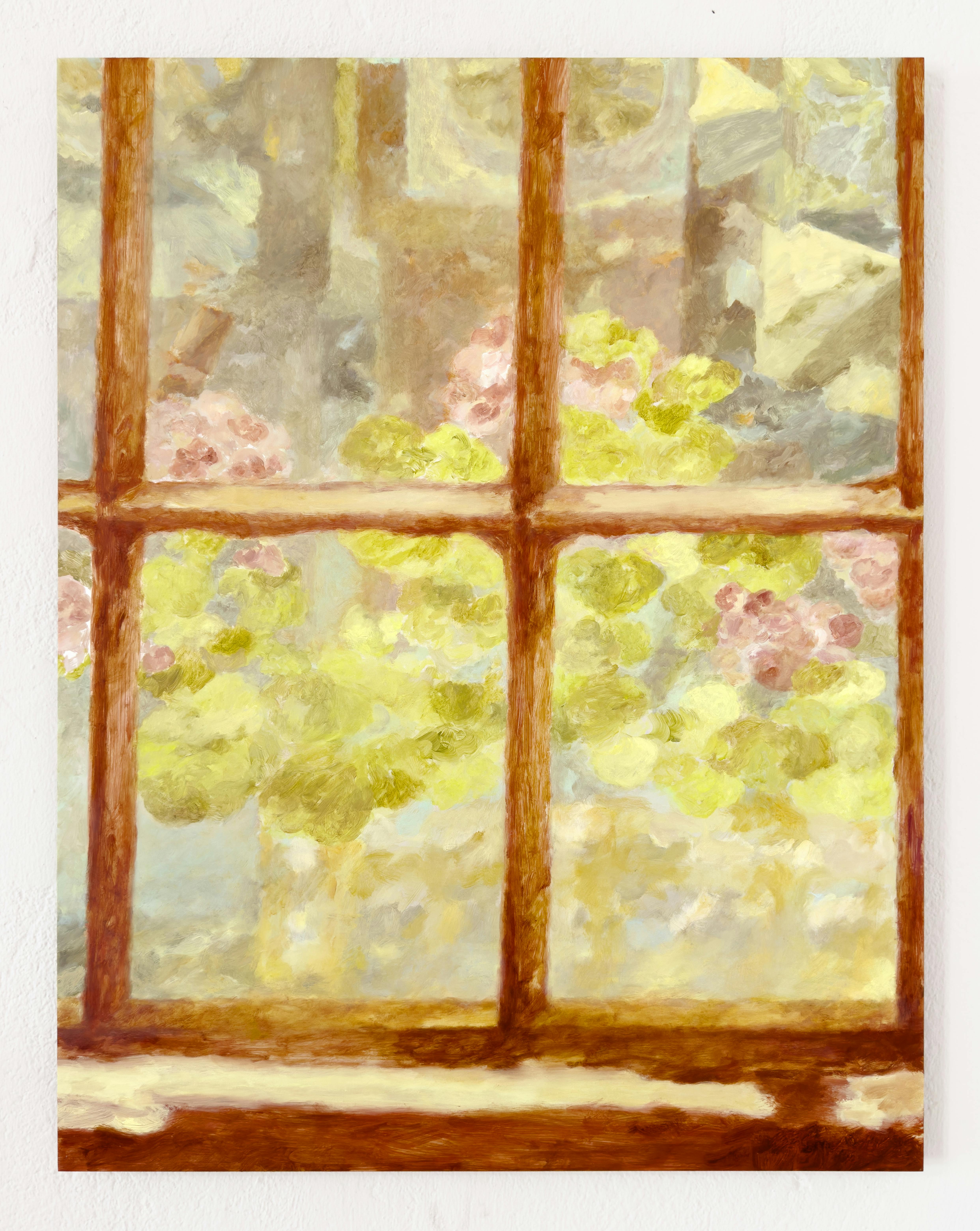 Window, Pelargonium, 2023. Oil on aluminium, 62 x 48cm