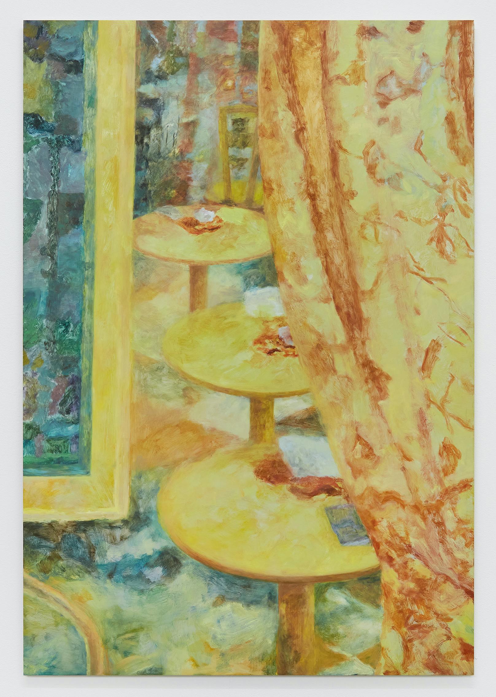 Three Tables, 2024. Oil on aluminium, 62 x 91cm